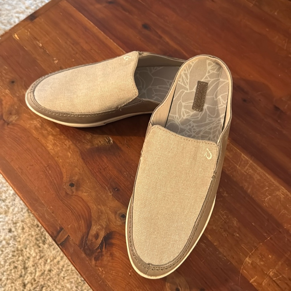 Olukai Womens Huaka Sneaker Mule Silt | Tapa Slip On Canvas Leather Size 7 NWOT